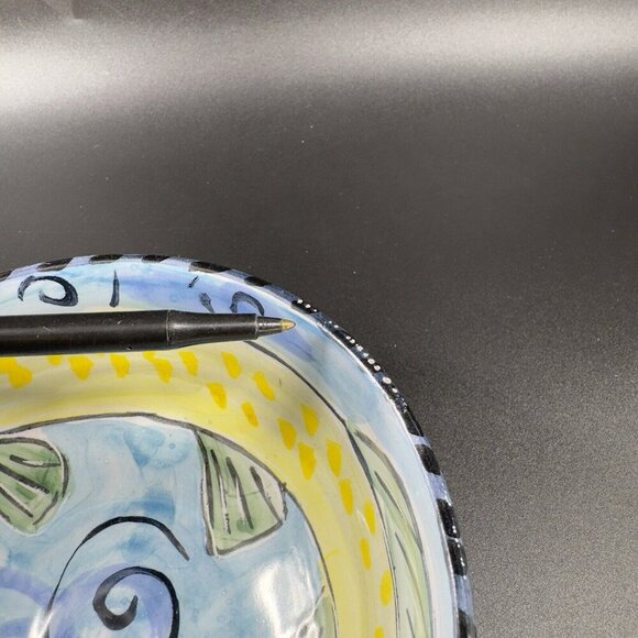 Hand Made Italian Pottery Dish Bowl Artist Signed Hand Painted Fish Animal Dish - Picture 6 of 12